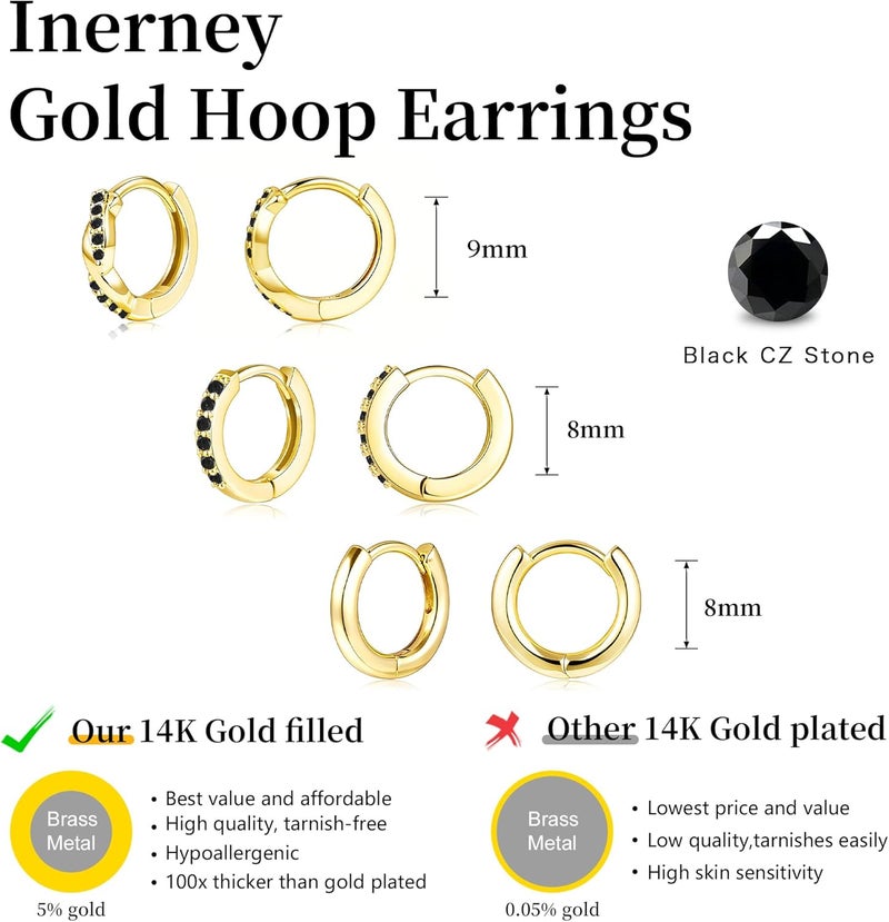 Inerney 14K Gold Plated Huggie Hoop Earrings for Women, Small Sterling Silver Earring Set Hypoallergenic Cartilage Helix Stacks, Mini Dainty Cute Trendy Birthstone Jewelry Gift for Multiple Piercings - Image 4